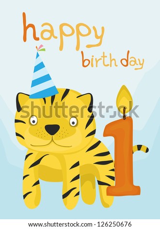 animal card collection, baby tiger happy birthday one year old