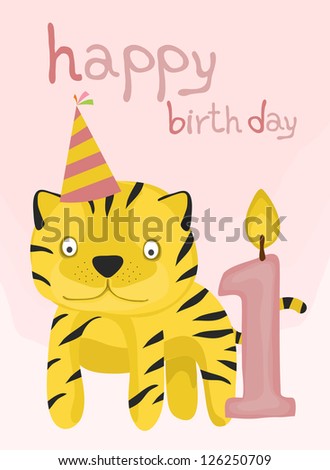 animal card collection, baby tiger happy birthday one year old