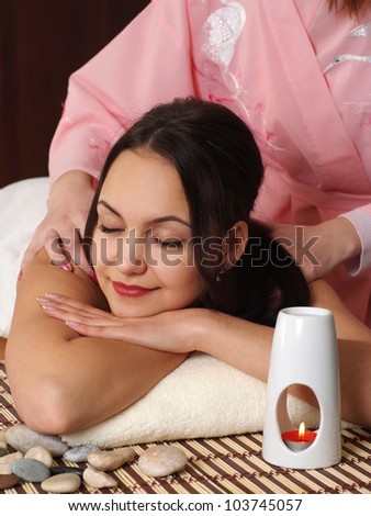Luck Caucasian lady at a reception in the spa salon