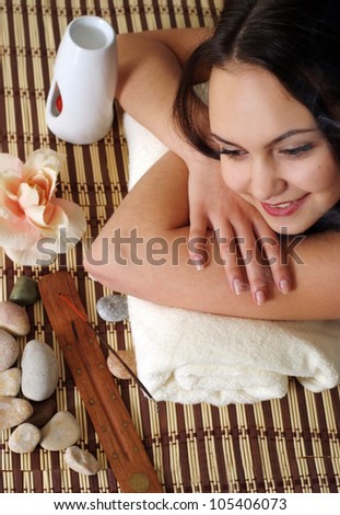 Luck Caucasian lady lying in spa salon