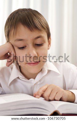 Nice boy makes homework  with a great pleasure at home
