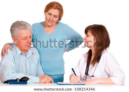 Elderly couple came to the reception to the young doctor