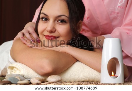 Nice Caucasian lady at a reception in the spa salon