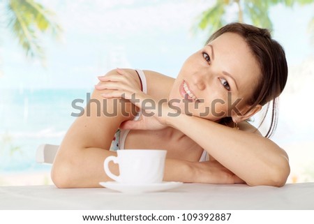 Nice young woman went to a resort vacation