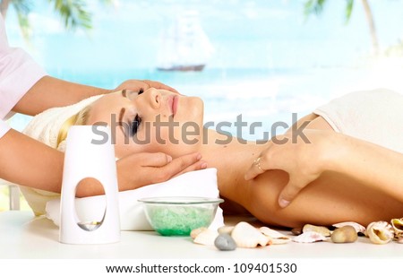 Fine blonde with a bright appearance is resting at a resort