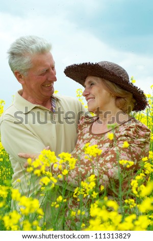 Beautiful old people went for a walk on the nature