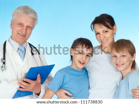 Nice family with children go to the doctor