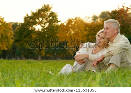 nice happy couple sitting at autumn park
