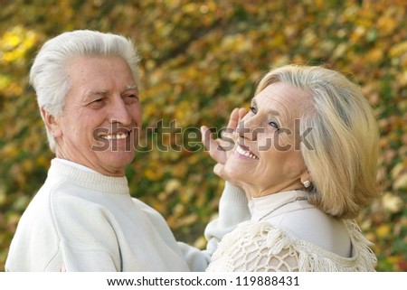 nice older couple standing in autumn park