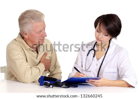 Mature man came to the reception to the young doctor Mature man came to the reception to the young doctor