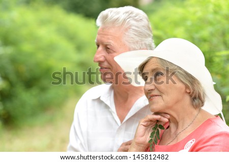 happy elderly couple in the summer on a walk