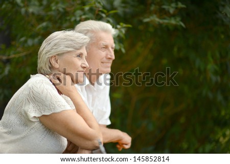 old couple in love walking in the park in spring