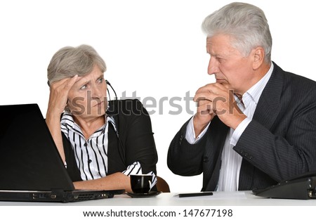 portrait of elder people working on a white background