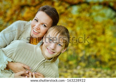 Son with his mom at the nature