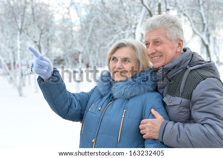Happy Senior Couple Walking In Winter Outdoors