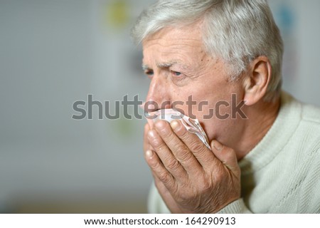 Sick Old Man On Grey Background Background