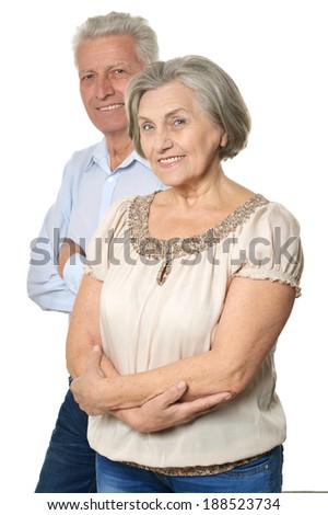 Portrait of a happy older people on a white
