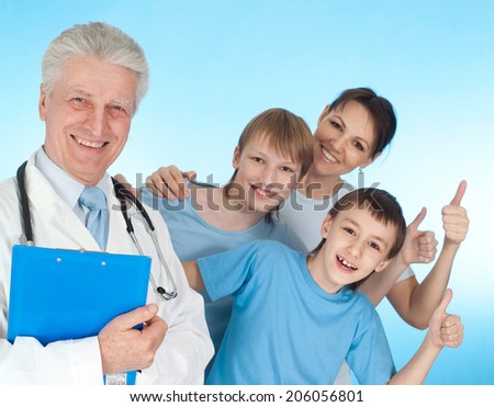 Fun family with children go to the doctor