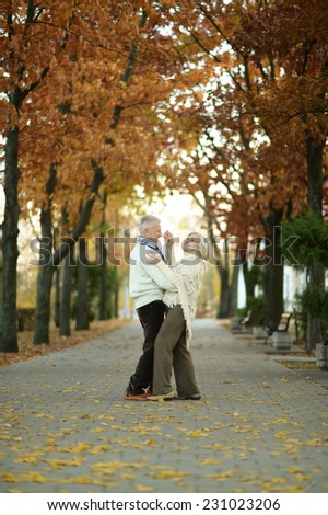 Mature couple dancing in the autumn park