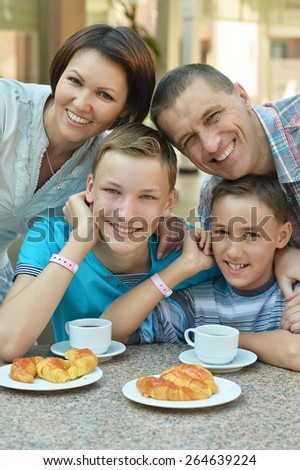 Portrait of a happy family have breakfast