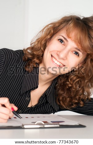 young businesswoman planning on a white background