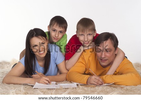 nice family drawing on a carpet on white
