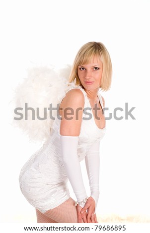 pretty angel dreaming on a white background