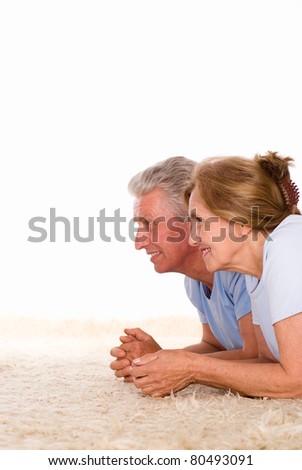 happy elderly couple on a white background