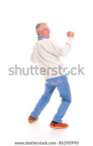 portrait of a nice old man posing on a white