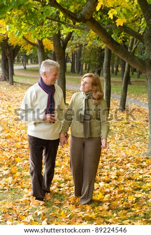 portrait of a pretty elderly couple posing at park