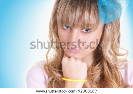 cute girl with funny band on white