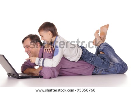 portrait of a daddy and son at computer