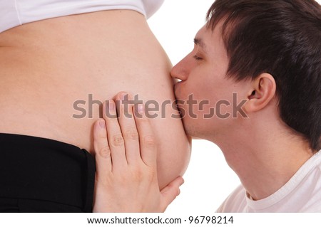 stock photo belly pregnant girl on a isolate