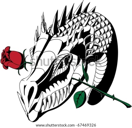 dragon head tattoos. dragon head with rose