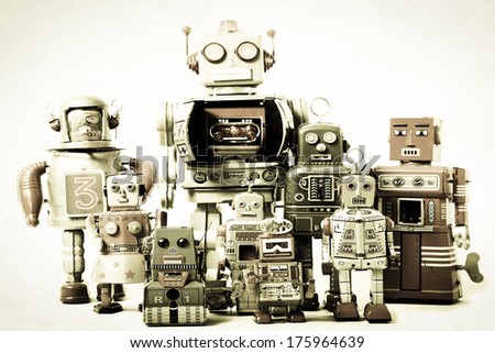 robot team in retro color