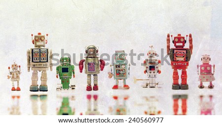 a line of retro robots
