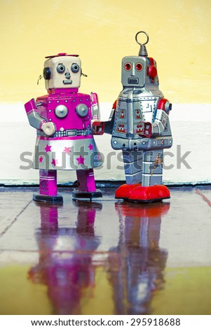 two robot toys in love