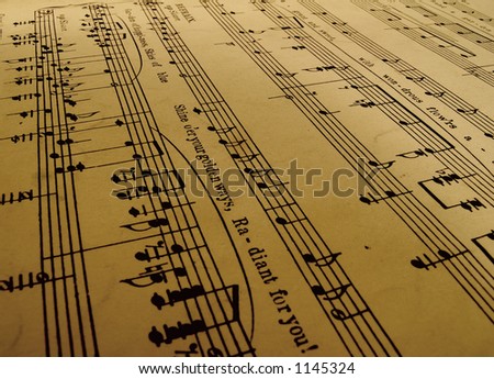 close-up of old sheet music