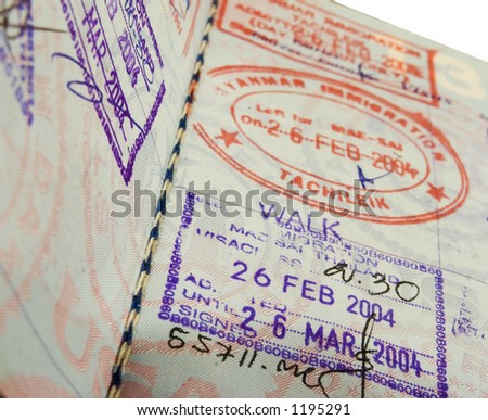 close up of visas in a us passport