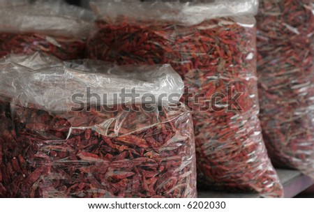 big bags of  dried  chilly pepers