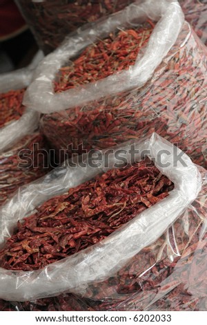 big bags of  dried  chilly peppers