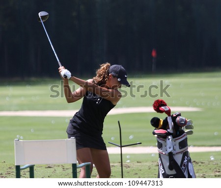 EVIAN GOLF COURSE, FRANCE - JULY 26 : Cheyenne Woods (USA) at The Evian Masters golf tournament, (LPGA Tour), July 26, 2012 at The Evian golf course, Evian,  France.