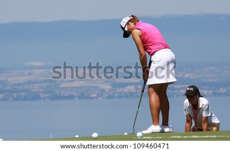 EVIAN GOLF COURSE, FRANCE - JULY 26 : The putting green at The Evian Masters golf tournament (LPGA Tour), July 26, 2012 at The Evian golf course, Evian,  France.