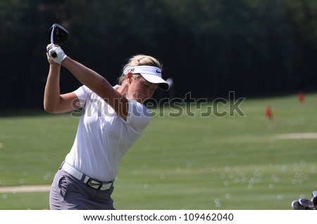EVIAN GOLF COURSE, FRANCE - JULY 26 : Suzann Pettersen (SWE) at The Evian Masters golf tournament (LPGA Tour), July 26, 2012 at The Evian golf course, Evian,  France.