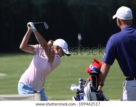 EVIAN GOLF COURSE, FRANCE - JULY 26 : Stacy Lewis  (USA) at The Evian Masters golf tournament (LPGA Tour), July 26, 2012 at The Evian golf course, Evian,  France.