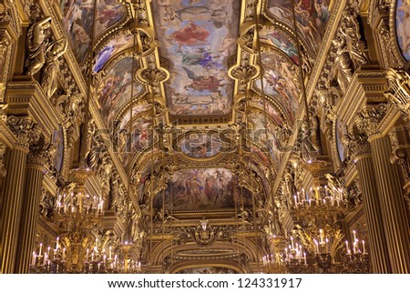 PARIS - DECEMBER 22 : An interior view of Opera de Paris, Palais Garnier, is shown on DECEMBER 22, 2012 in Paris. It was built from 1861 to 1875 for the Paris Opera house.