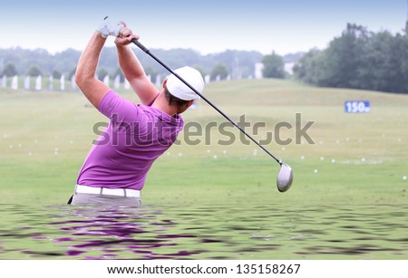 Man golf swing with water effect