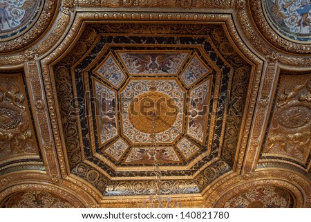 FONTAINEBLEAU - FRANCE - APRIL 16 : Interiors, paintings, architectural details of  the castle of Fontainebleau, France, home of the Eperor Napoleon the first,  APRIL 16, 2013 in Fontainebleau, France