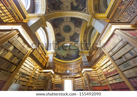 PARIS Ã¢Â?Â? FRANCE Ã¢Â?Â? SEPEMBER 15  : The library at the Assemblee Nationale, with painted roofs by Delacroix. Home of the french parliament, in Hotel de Lassay,  Paris, SEPTEMBER 15, 2013 in Paris, France