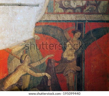 NAPLES, ITALY Ã¢Â?Â? MAY 14, 2014:  Frescoes in the Ruins of the old city of Pompeii, near Naples, Italy, May 14 2014,  in  Naples, Italy.